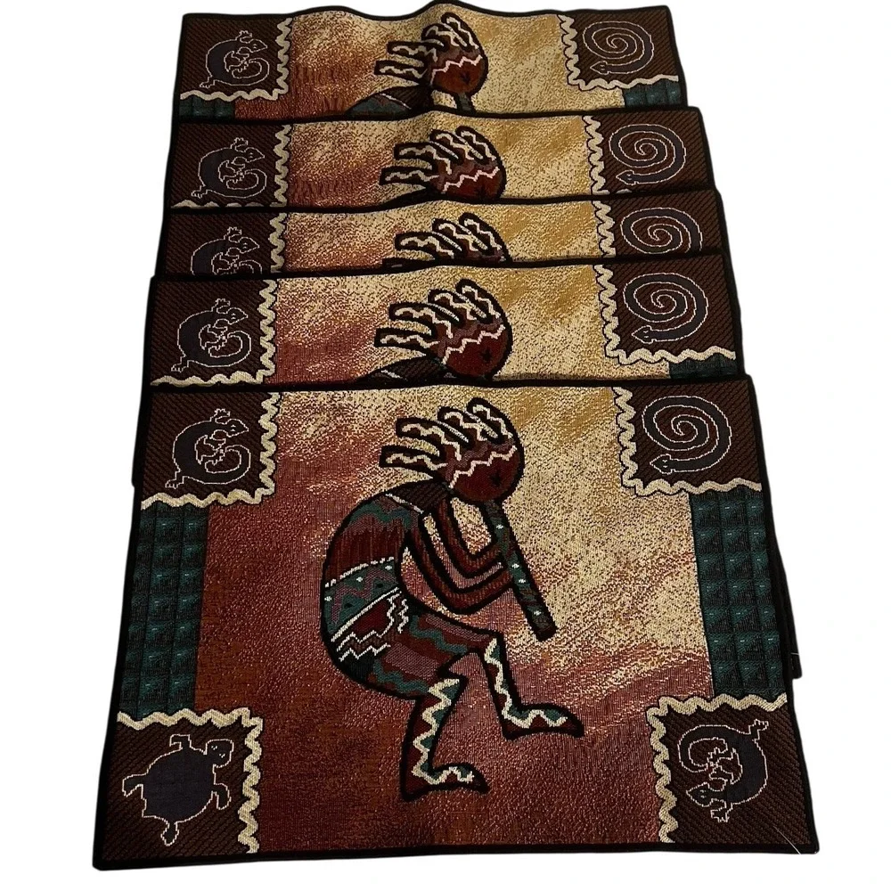 Kokopelli Southwestern Dancing Flute Player - Set Of 5 Placemats, 17x12‎ in.